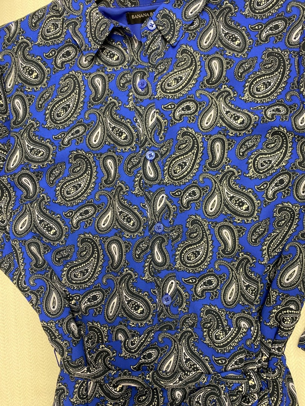 Banana Republic Dress Paisley Long-Sleeve Shirt Dress Office Classic Size 10 - Picture 8 of 13